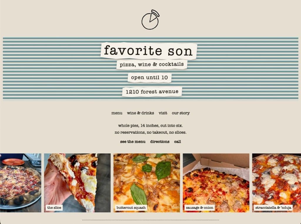 Favorite Son pizzeria homepage