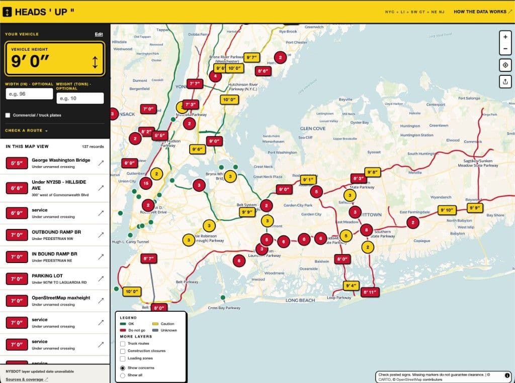 Heads Up map of posted clearances around New York